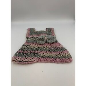 Hand Crocheted Baby Dress Or Doll Clothes‎ Pink gray